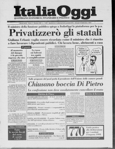 Italia oggi : quotidiano di economia finanza e politica